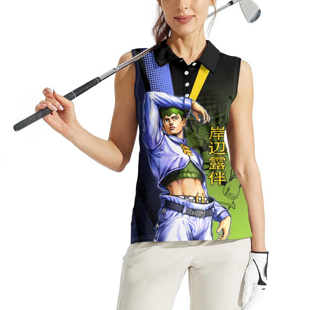 Rohan Kishibe JoJo’s Bizarre Adventure Women Sleeveless Polo Shirt with Heaven's Door Stand and Manga Style - The Mazicc