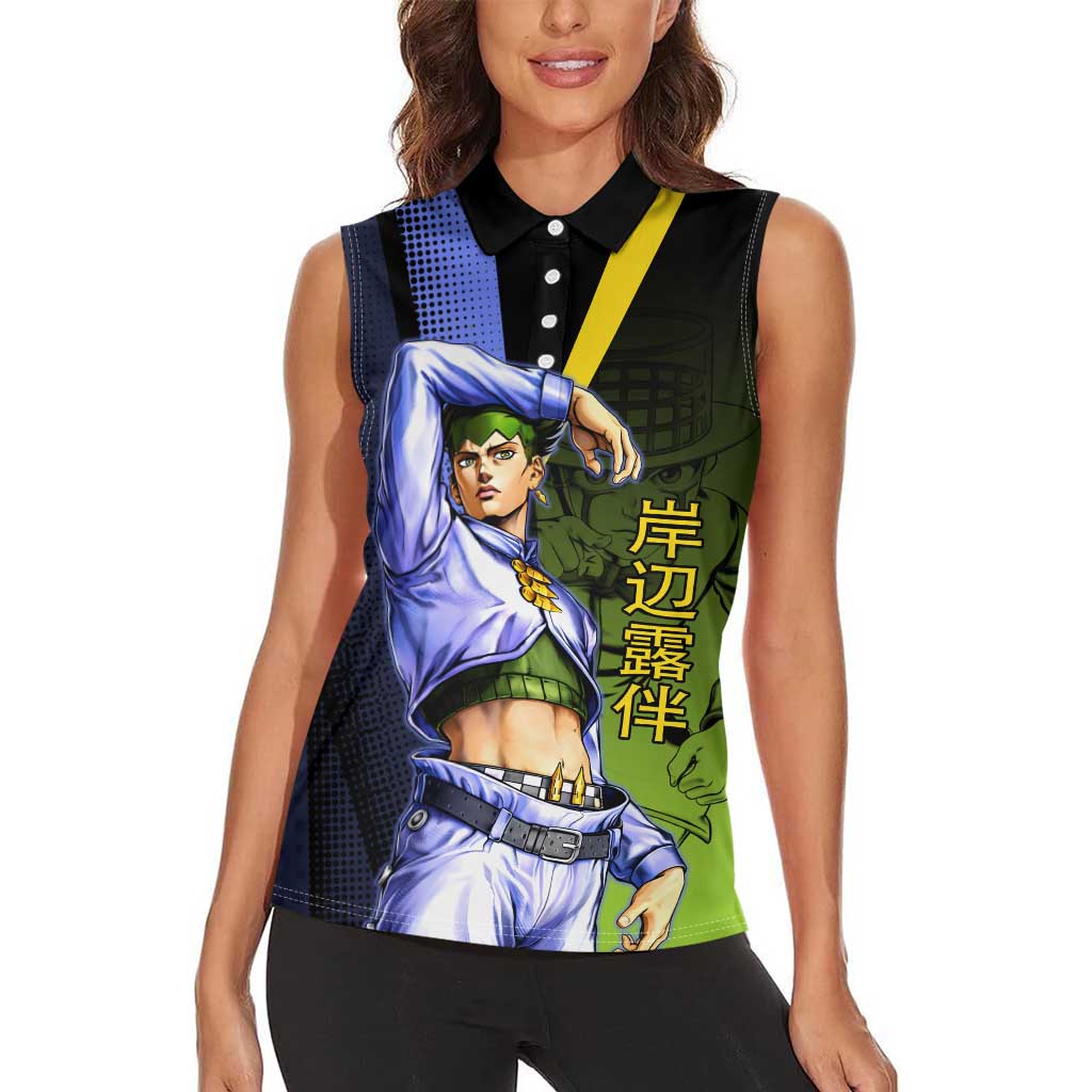Rohan Kishibe JoJo’s Bizarre Adventure Women Sleeveless Polo Shirt with Heaven's Door Stand and Manga Style - The Mazicc