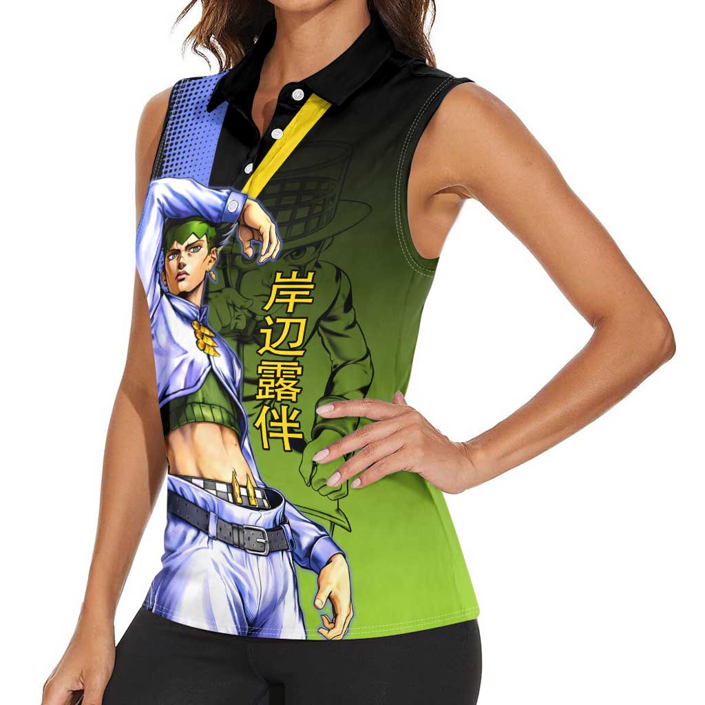 Rohan Kishibe JoJo’s Bizarre Adventure Women Sleeveless Polo Shirt with Heaven's Door Stand and Manga Style - The Mazicc