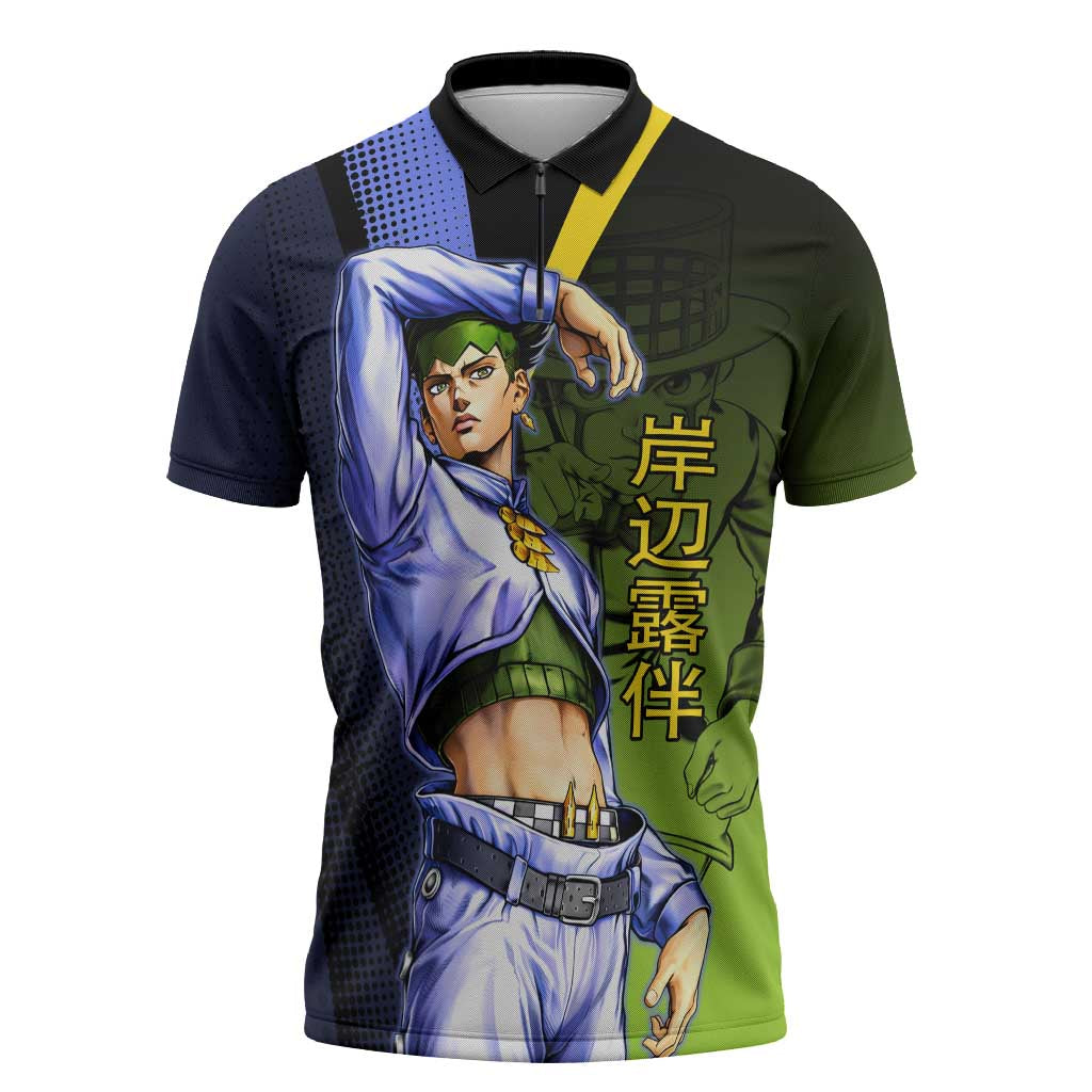 Rohan Kishibe JoJo’s Bizarre Adventure Zipper Polo Shirt with Heaven's Door Stand and Manga Style - The Mazicc