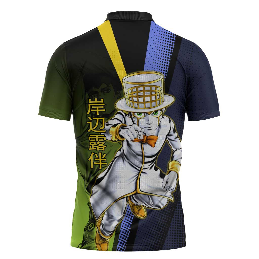 Rohan Kishibe JoJo’s Bizarre Adventure Zipper Polo Shirt with Heaven's Door Stand and Manga Style - The Mazicc