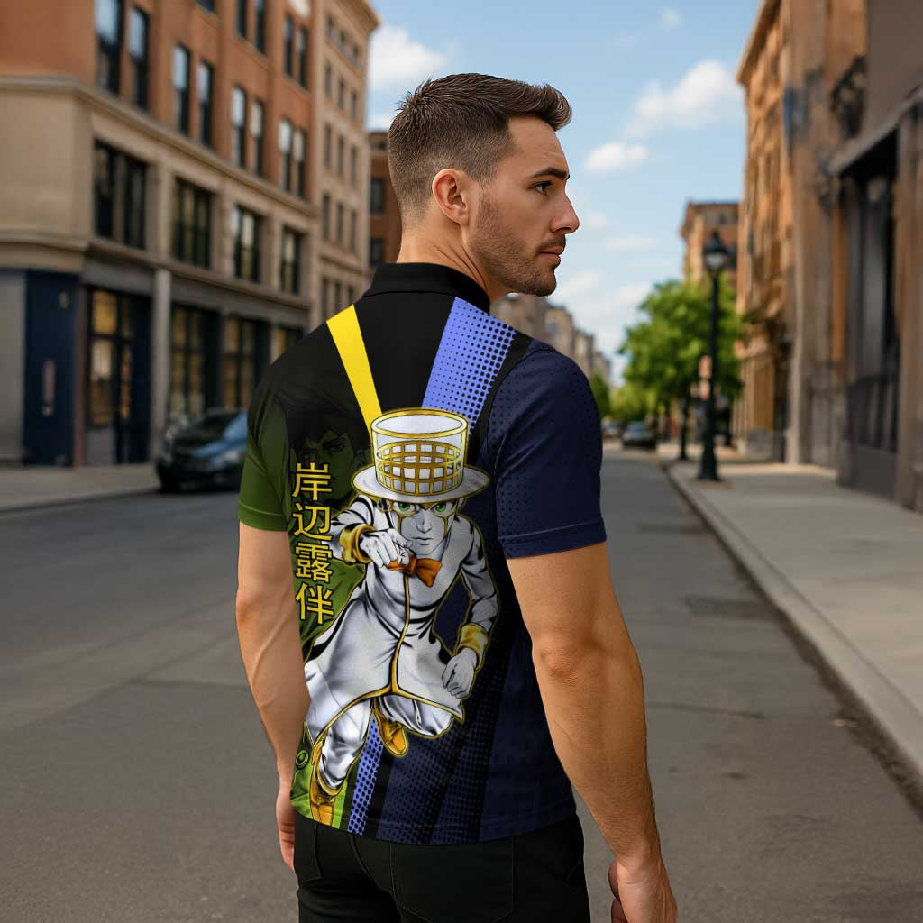 Rohan Kishibe JoJo’s Bizarre Adventure Zipper Polo Shirt with Heaven's Door Stand and Manga Style - The Mazicc