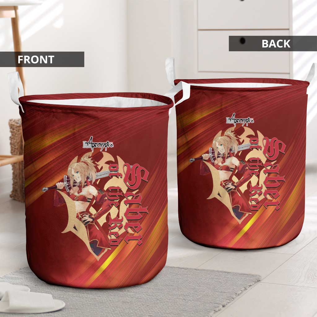 Saber of Red Fate Apocrypha Theme Laundry Basket with Sword Pose and Fiery Red Gradient Graphic Design - The Mazicc