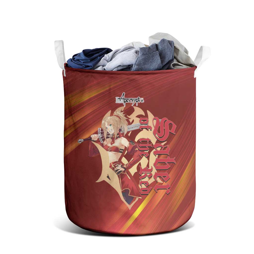 Saber of Red Fate Apocrypha Theme Laundry Basket with Sword Pose and Fiery Red Gradient Graphic Design - The Mazicc