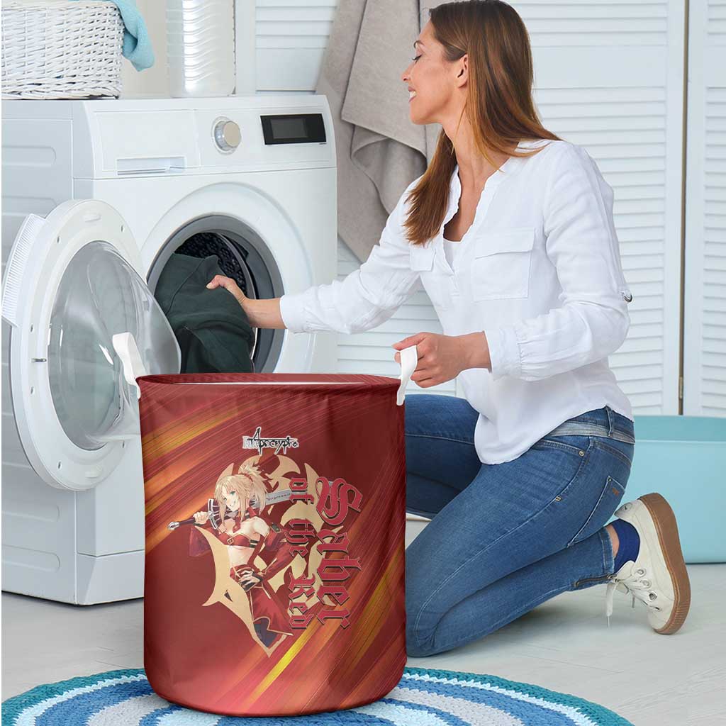 Saber of Red Fate Apocrypha Theme Laundry Basket with Sword Pose and Fiery Red Gradient Graphic Design - The Mazicc