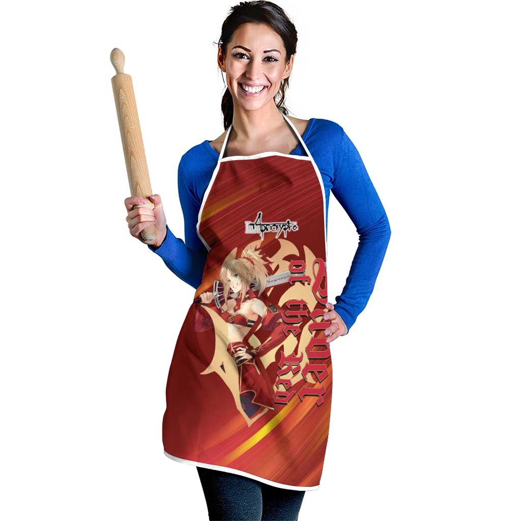 Saber of Red Fate Apocrypha Theme Apron with Sword Pose and Fiery Red Gradient Graphic Design - The Mazicc