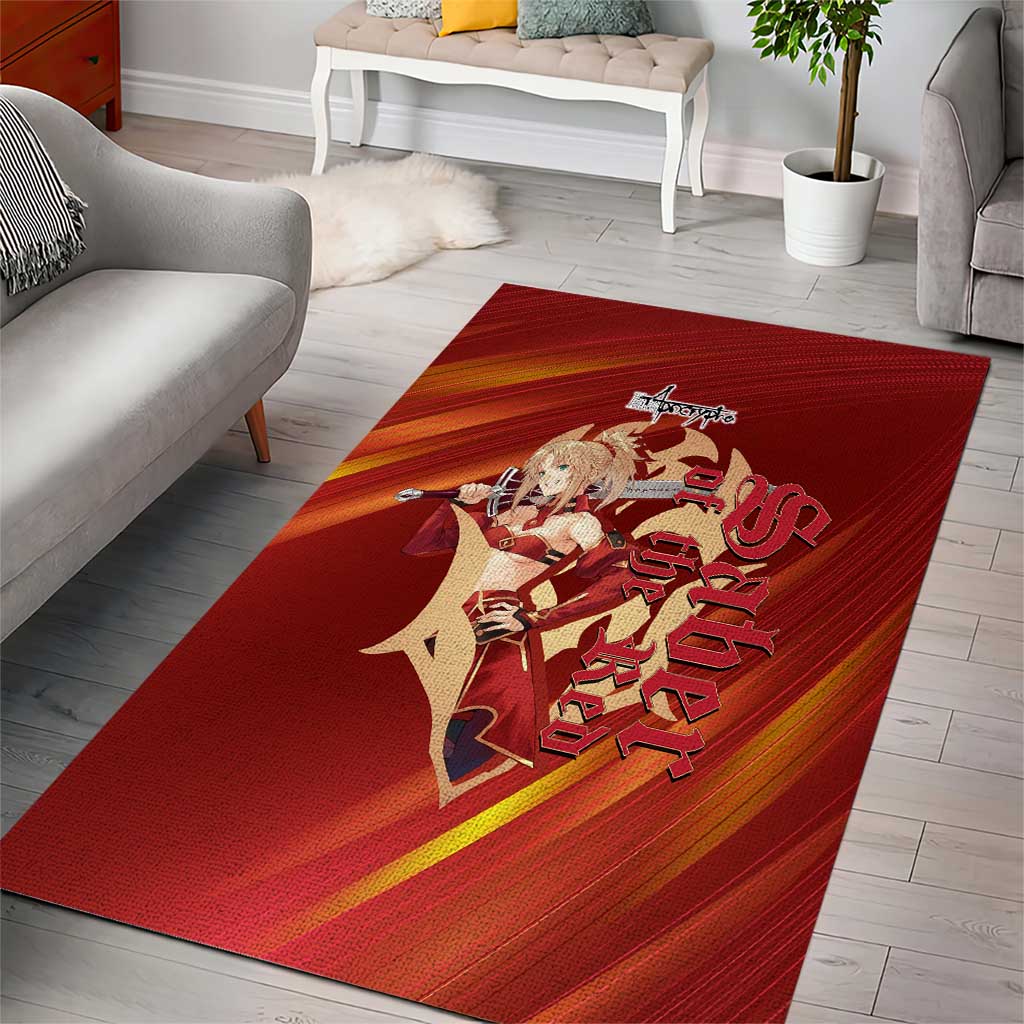 Saber of Red Fate Apocrypha Theme Area Rug with Sword Pose and Fiery Red Gradient Graphic Design - The Mazicc