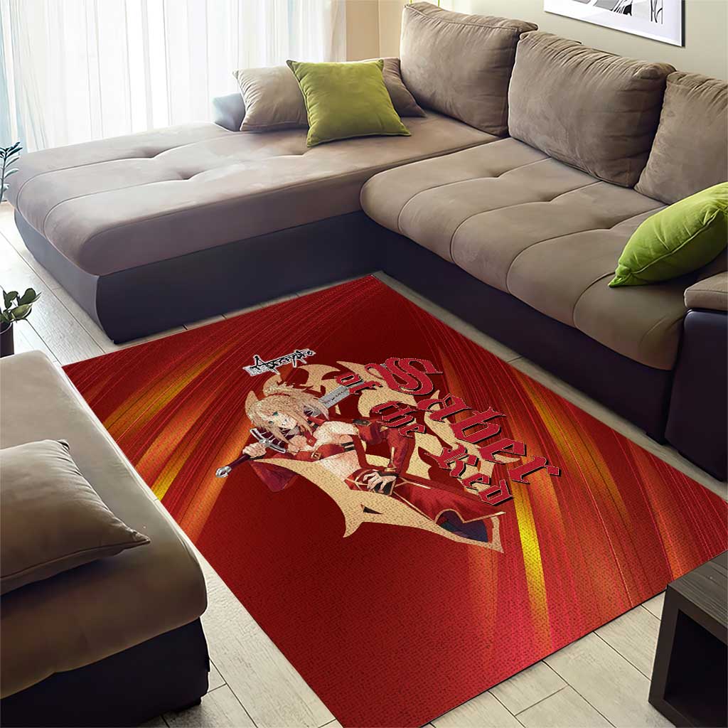 Saber of Red Fate Apocrypha Theme Area Rug with Sword Pose and Fiery Red Gradient Graphic Design - The Mazicc