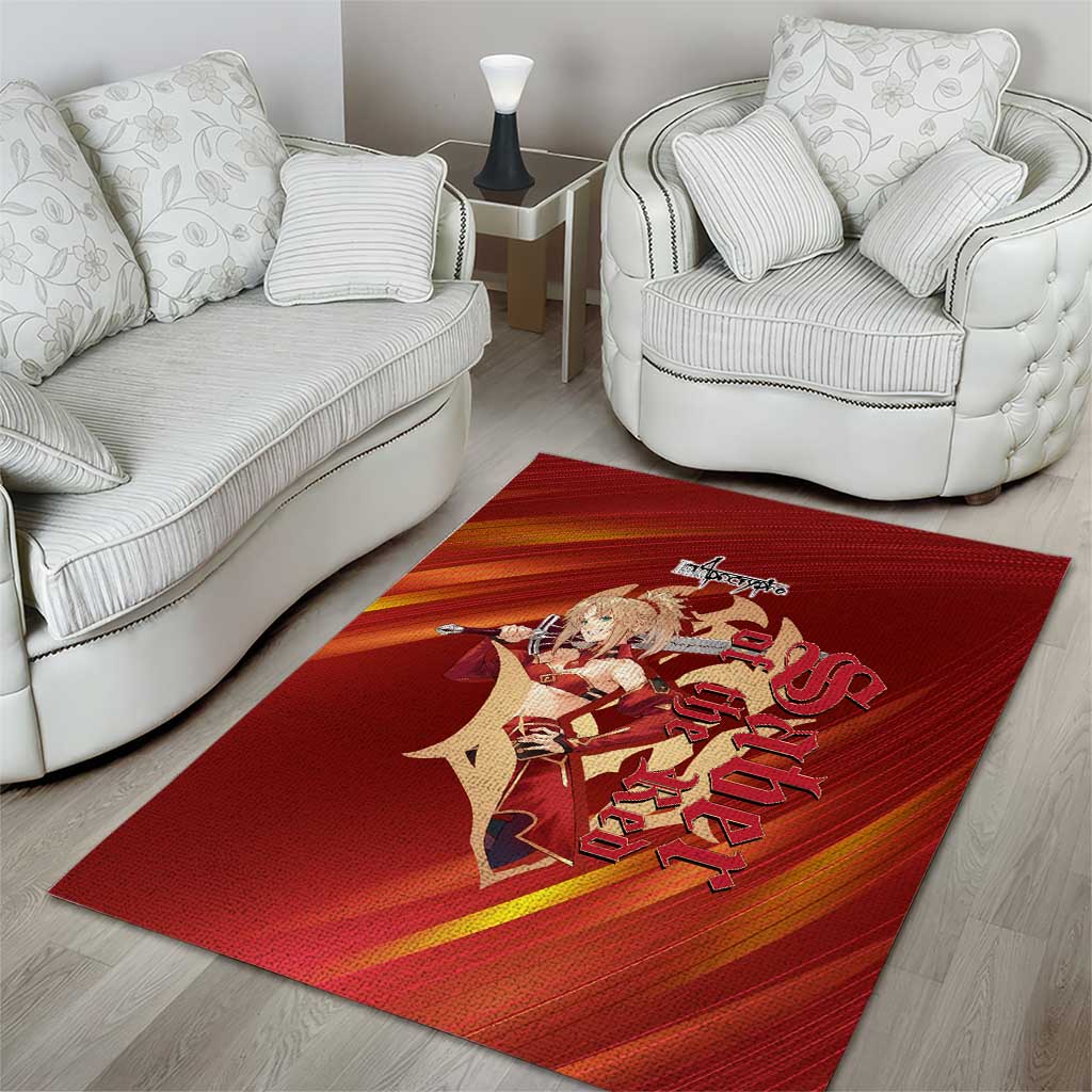 Saber of Red Fate Apocrypha Theme Area Rug with Sword Pose and Fiery Red Gradient Graphic Design - The Mazicc