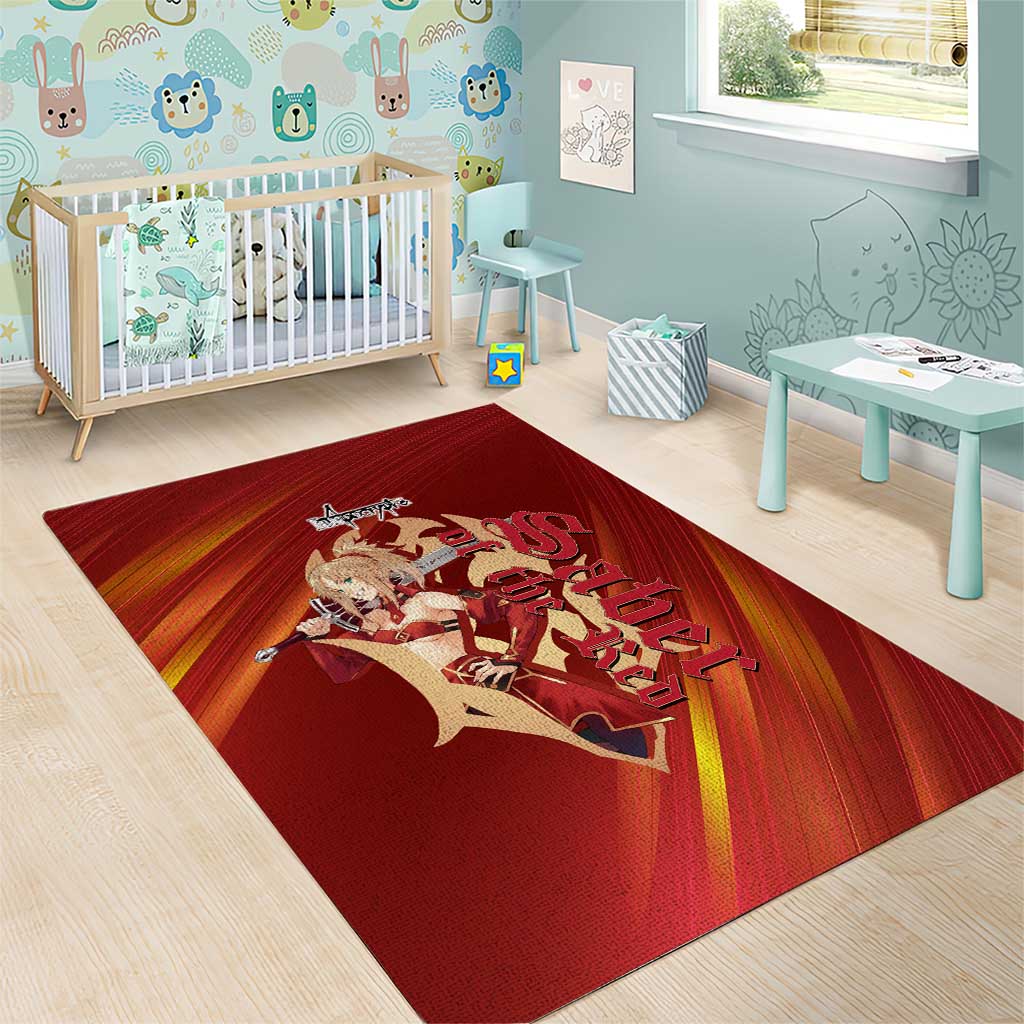 Saber of Red Fate Apocrypha Theme Area Rug with Sword Pose and Fiery Red Gradient Graphic Design - The Mazicc