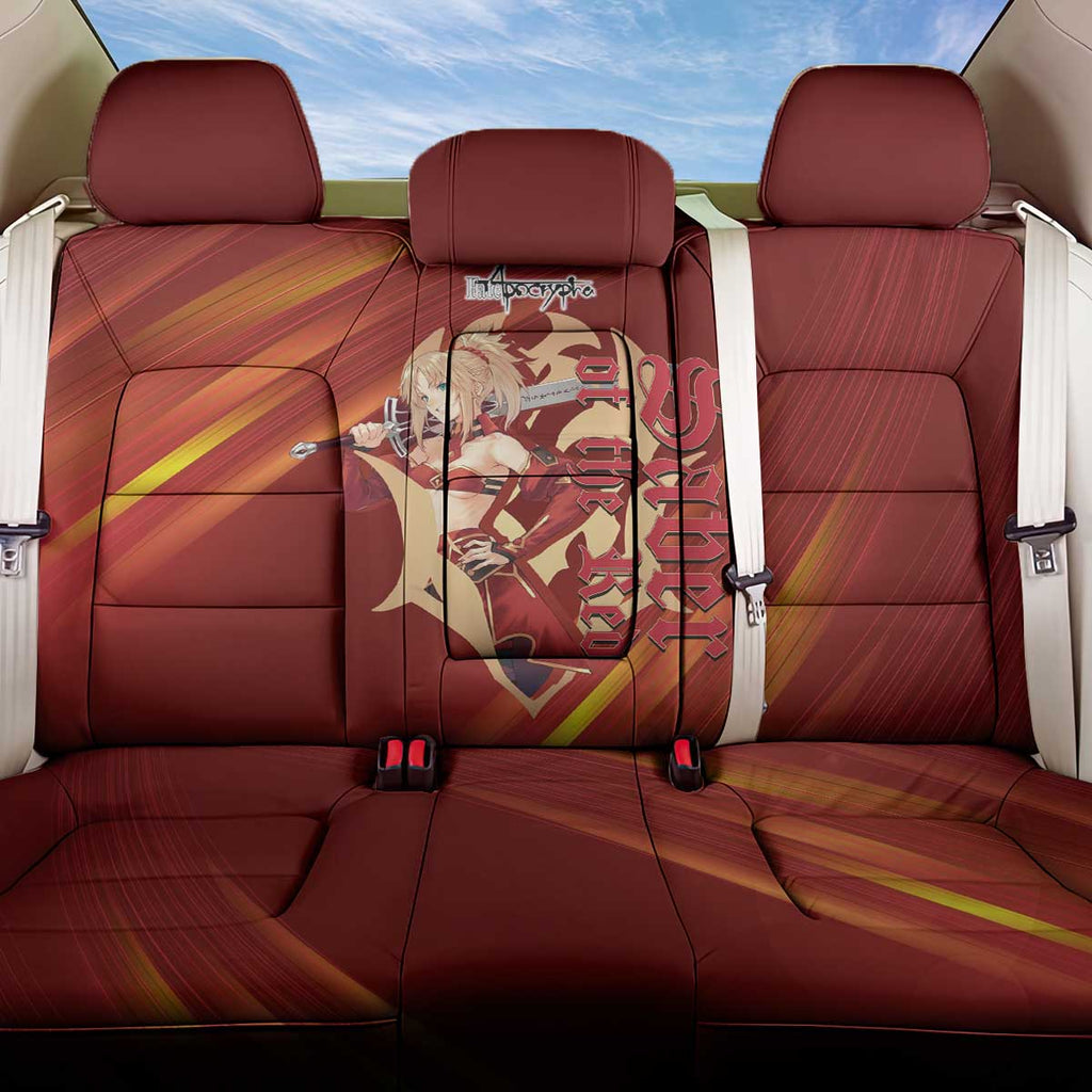 Saber of Red Fate Apocrypha Theme Back Car Seat Cover with Sword Pose and Fiery Red Gradient Graphic Design - The Mazicc