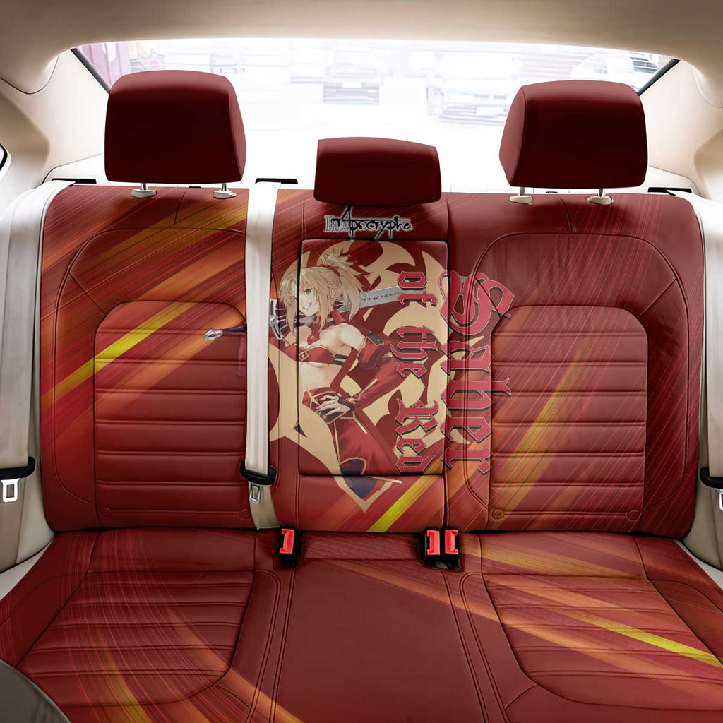 Saber of Red Fate Apocrypha Theme Back Car Seat Cover with Sword Pose and Fiery Red Gradient Graphic Design - The Mazicc