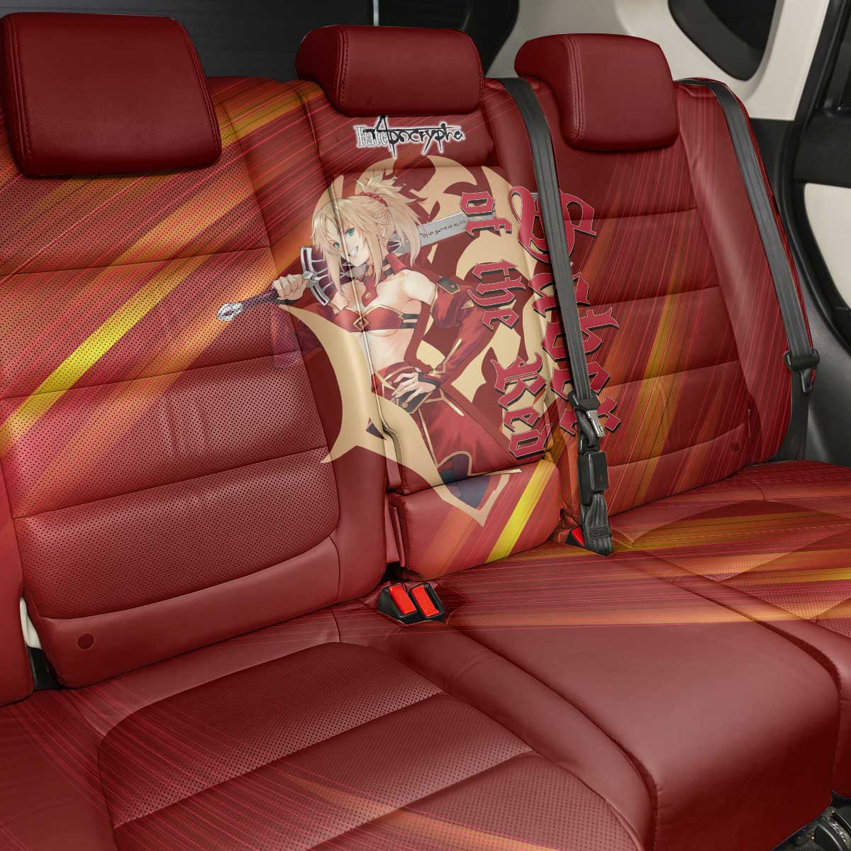 Saber of Red Fate Apocrypha Theme Back Car Seat Cover with Sword Pose and Fiery Red Gradient Graphic Design - The Mazicc
