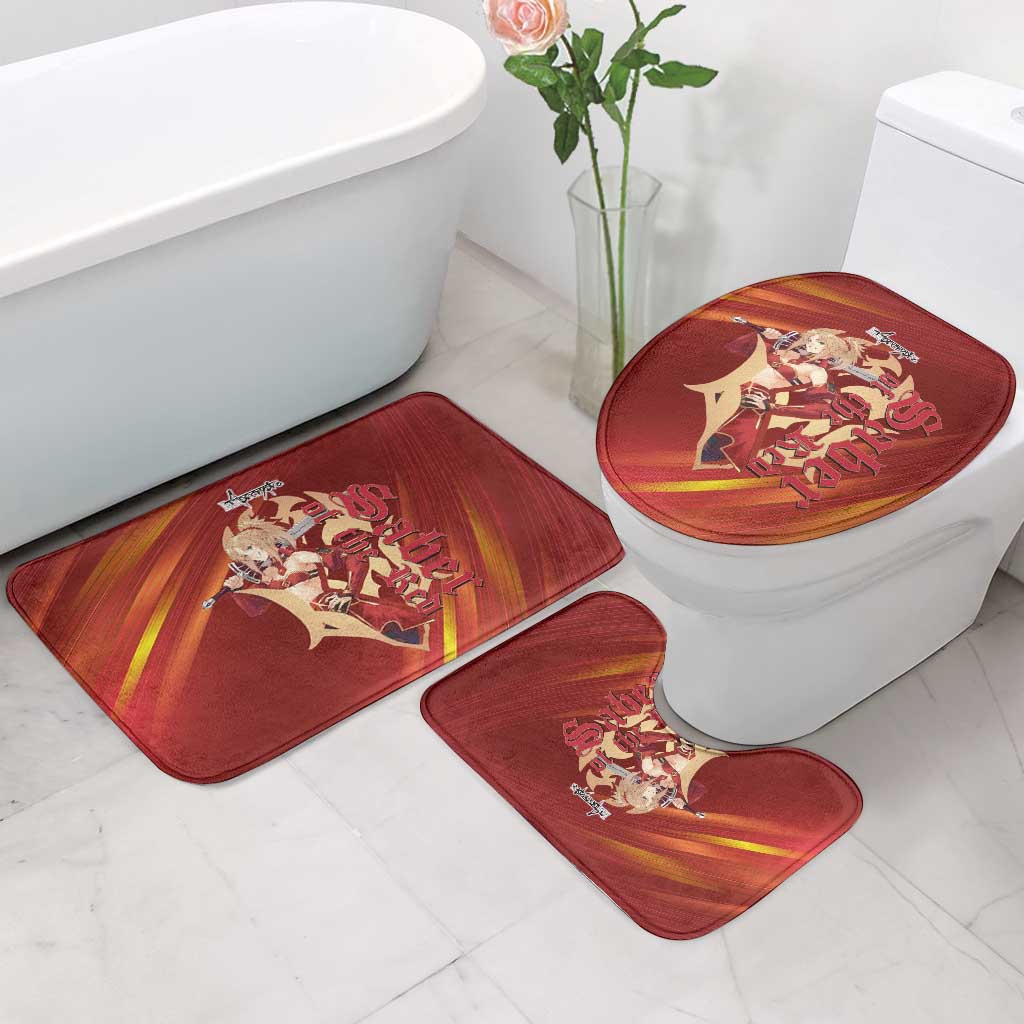 Saber of Red Fate Apocrypha Theme Bathroom Set with Sword Pose and Fiery Red Gradient Graphic Design - The Mazicc