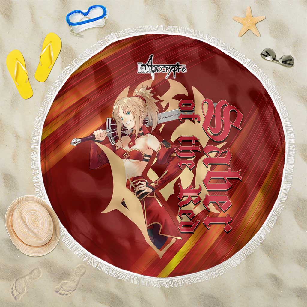 Saber of Red Fate Apocrypha Theme Beach Blanket with Sword Pose and Fiery Red Gradient Graphic Design - The Mazicc