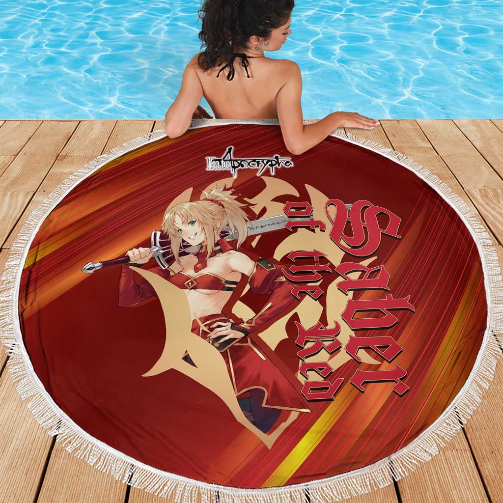 Saber of Red Fate Apocrypha Theme Beach Blanket with Sword Pose and Fiery Red Gradient Graphic Design - The Mazicc