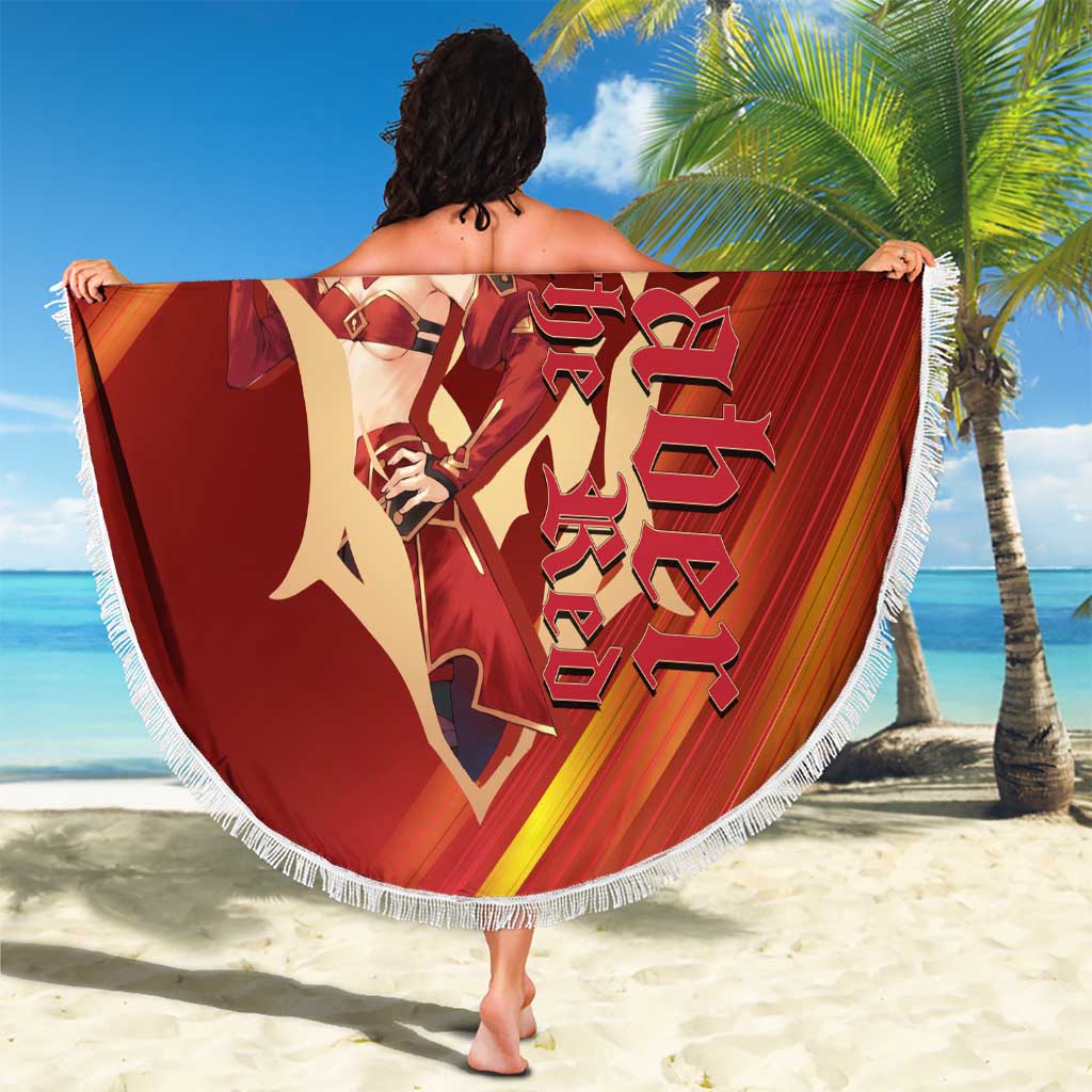 Saber of Red Fate Apocrypha Theme Beach Blanket with Sword Pose and Fiery Red Gradient Graphic Design - The Mazicc