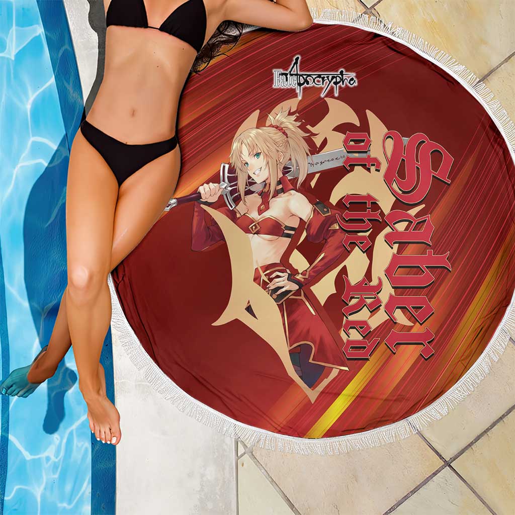 Saber of Red Fate Apocrypha Theme Beach Blanket with Sword Pose and Fiery Red Gradient Graphic Design - The Mazicc