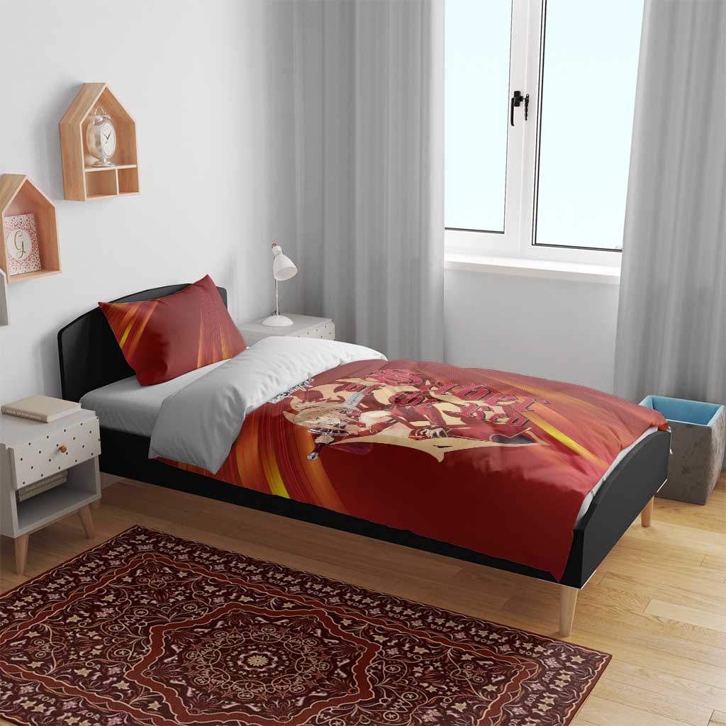 Saber of Red Fate Apocrypha Theme Bedding Set with Sword Pose and Fiery Red Gradient Graphic Design - The Mazicc