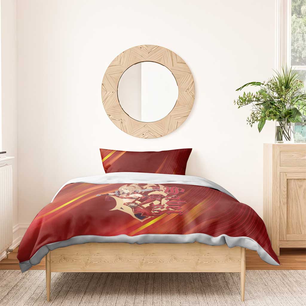 Saber of Red Fate Apocrypha Theme Bedding Set with Sword Pose and Fiery Red Gradient Graphic Design - The Mazicc