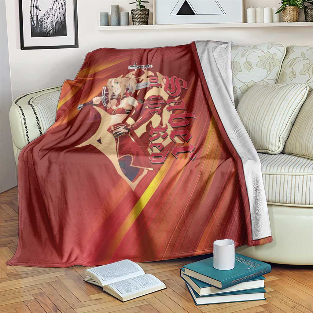 Saber of Red Fate Apocrypha Theme Blanket with Sword Pose and Fiery Red Gradient Graphic Design - The Mazicc