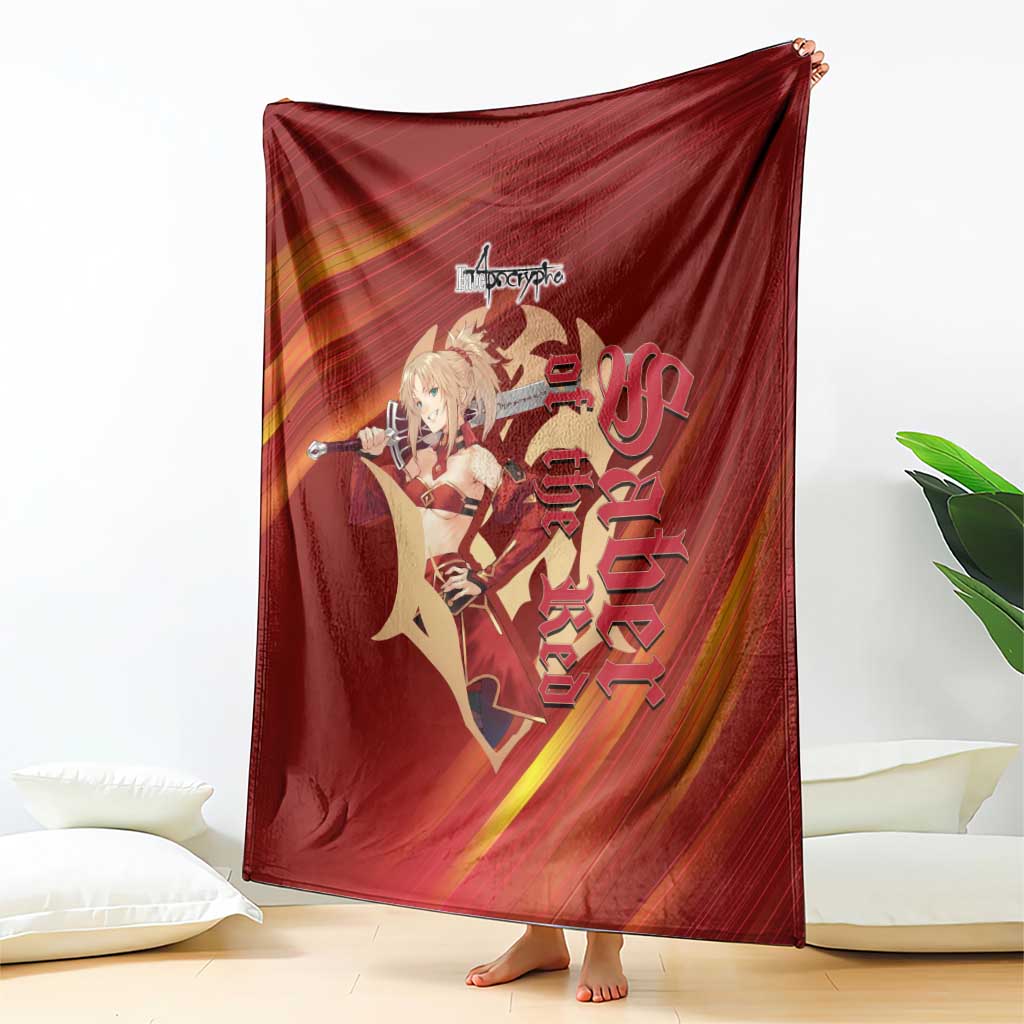 Saber of Red Fate Apocrypha Theme Blanket with Sword Pose and Fiery Red Gradient Graphic Design - The Mazicc