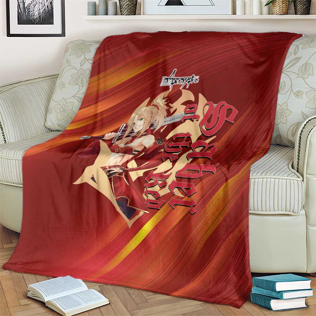 Saber of Red Fate Apocrypha Theme Blanket with Sword Pose and Fiery Red Gradient Graphic Design - The Mazicc