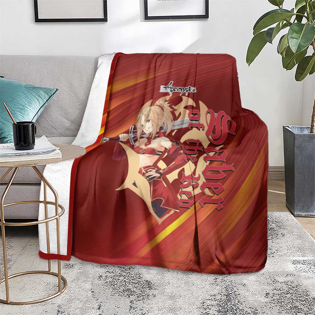 Saber of Red Fate Apocrypha Theme Blanket with Sword Pose and Fiery Red Gradient Graphic Design - The Mazicc