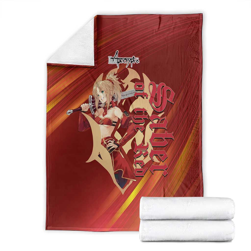 Saber of Red Fate Apocrypha Theme Blanket with Sword Pose and Fiery Red Gradient Graphic Design - The Mazicc