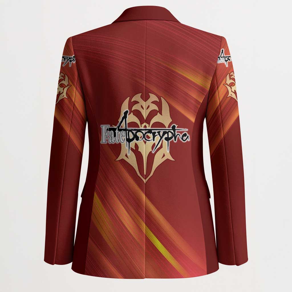 Saber of Red Fate Apocrypha Theme Blazer with Sword Pose and Fiery Red Gradient Graphic Design - The Mazicc