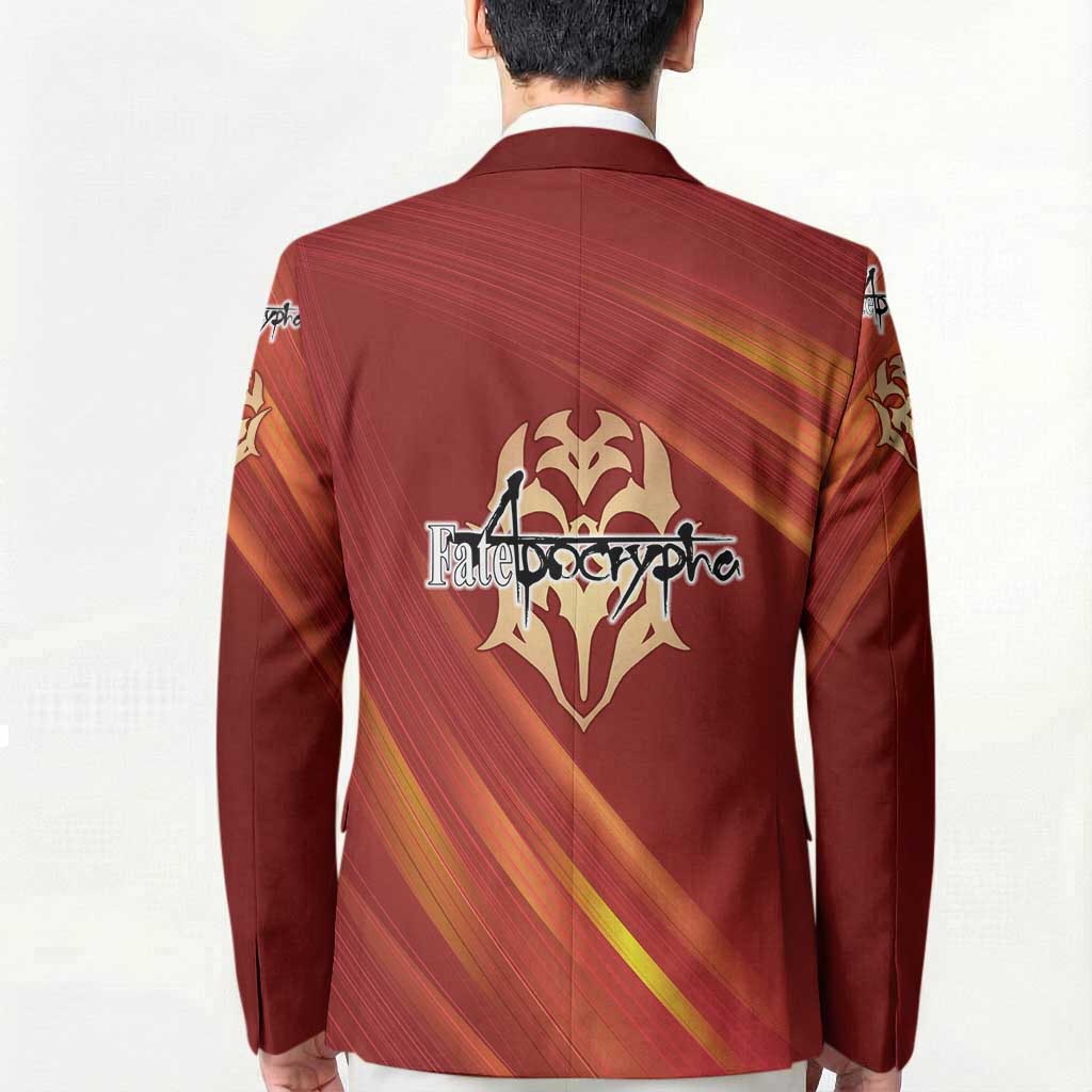 Saber of Red Fate Apocrypha Theme Blazer with Sword Pose and Fiery Red Gradient Graphic Design - The Mazicc