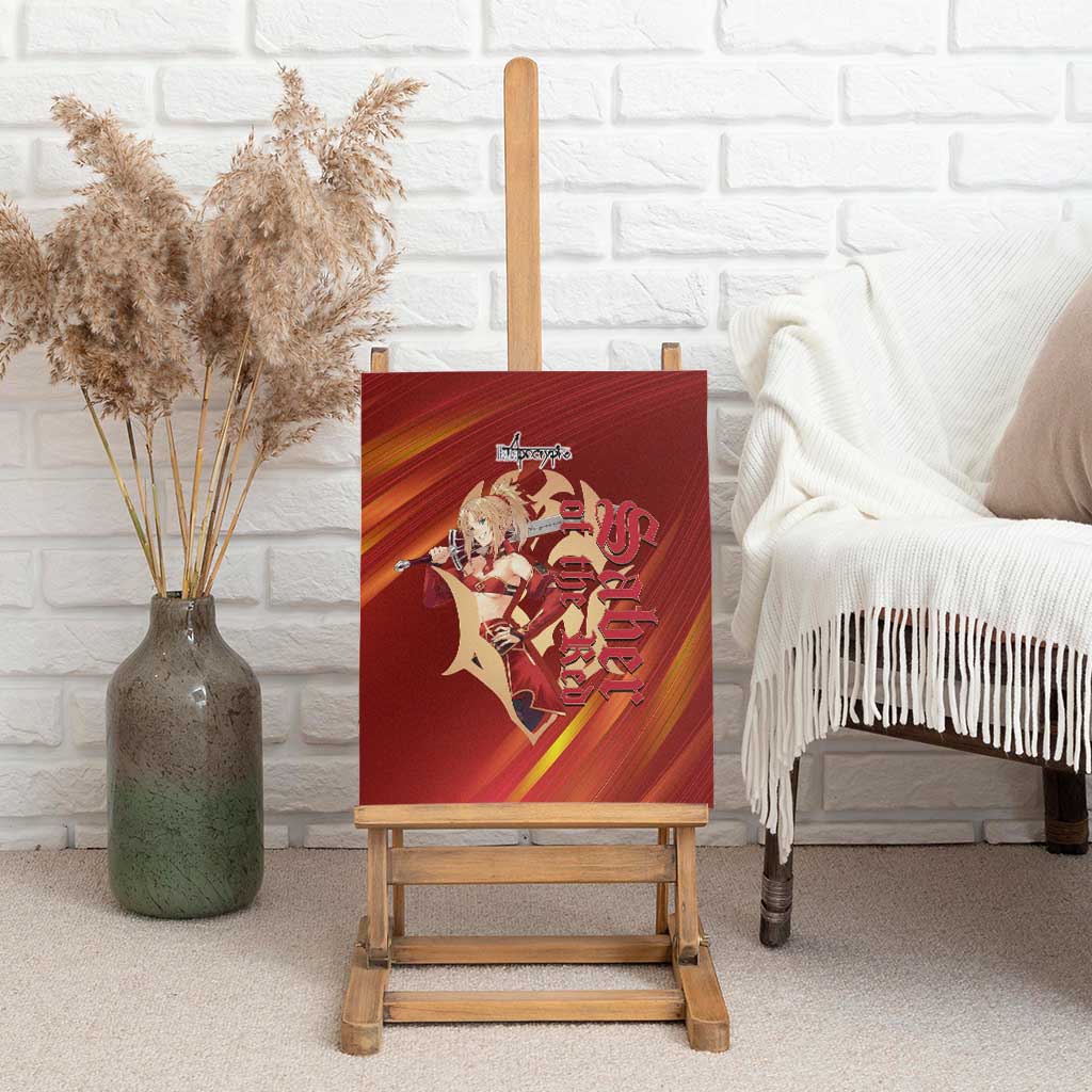 Saber of Red Fate Apocrypha Theme Canvas Wall Art with Sword Pose and Fiery Red Gradient Graphic Design - The Mazicc