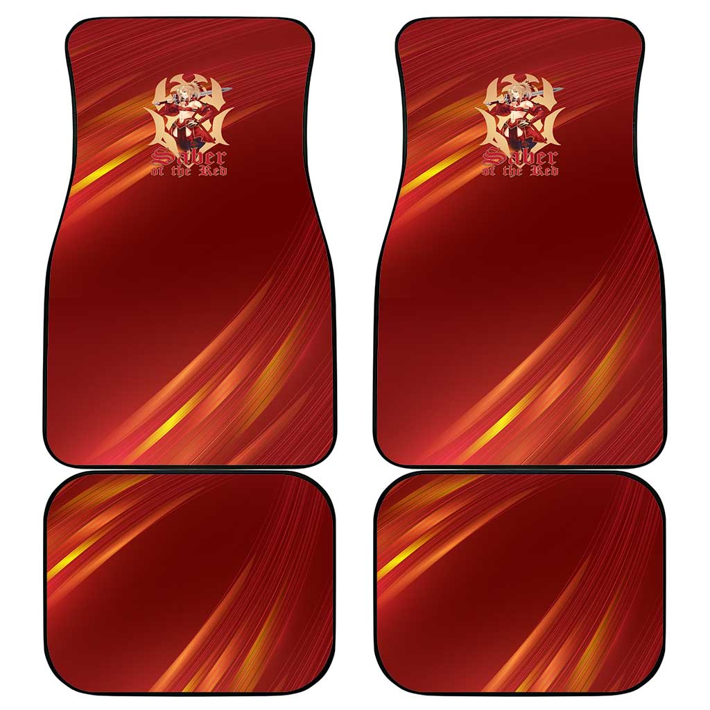Saber of Red Fate Apocrypha Theme Car Mats with Sword Pose and Fiery Red Gradient Graphic Design - The Mazicc