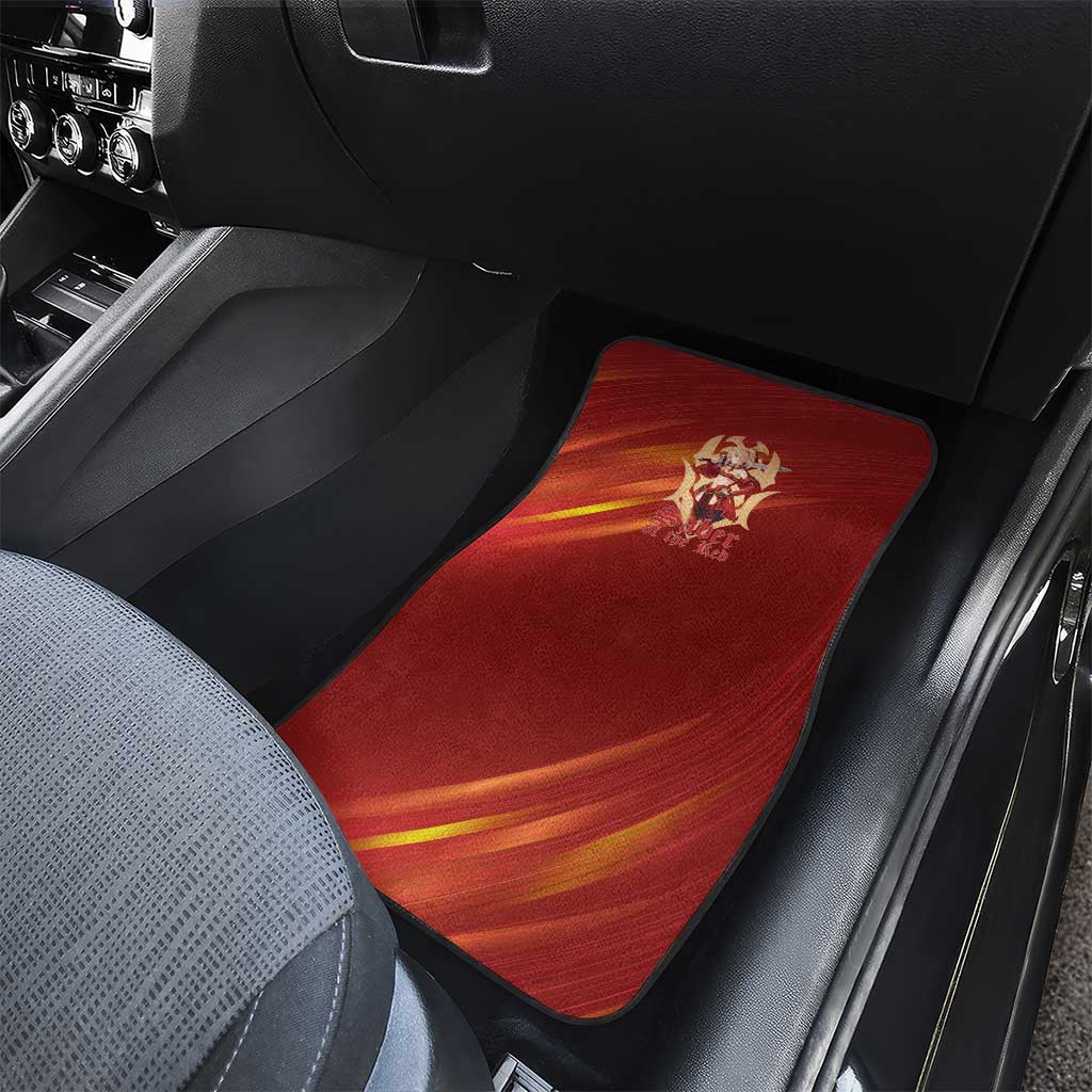Saber of Red Fate Apocrypha Theme Car Mats with Sword Pose and Fiery Red Gradient Graphic Design - The Mazicc