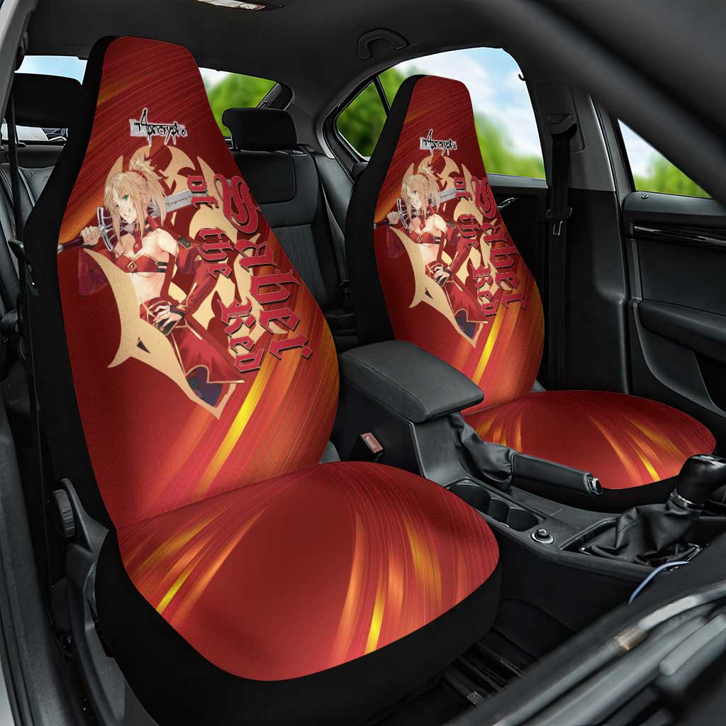 Saber of Red Fate Apocrypha Theme Car Seat Cover with Sword Pose and Fiery Red Gradient Graphic Design - The Mazicc