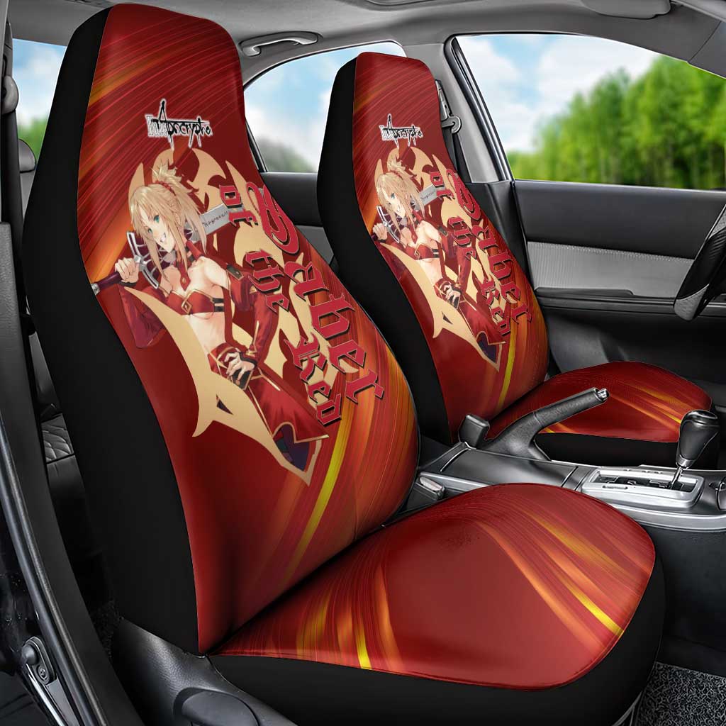 Saber of Red Fate Apocrypha Theme Car Seat Cover with Sword Pose and Fiery Red Gradient Graphic Design - The Mazicc