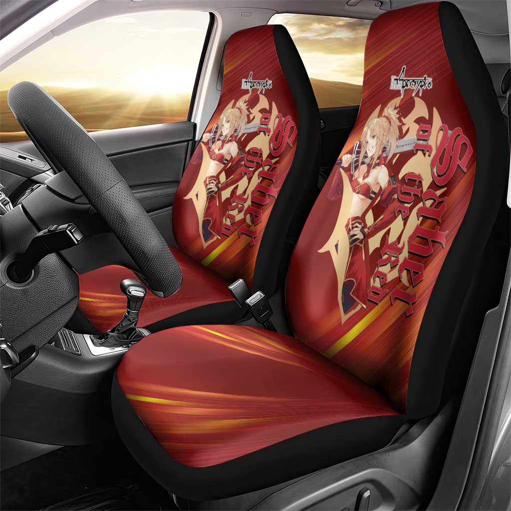 Saber of Red Fate Apocrypha Theme Car Seat Cover with Sword Pose and Fiery Red Gradient Graphic Design - The Mazicc