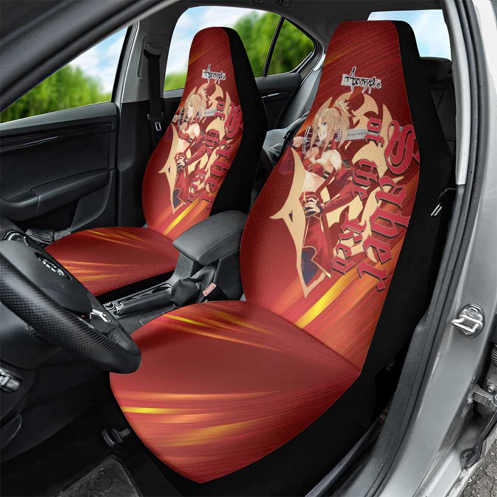 Saber of Red Fate Apocrypha Theme Car Seat Cover with Sword Pose and Fiery Red Gradient Graphic Design - The Mazicc