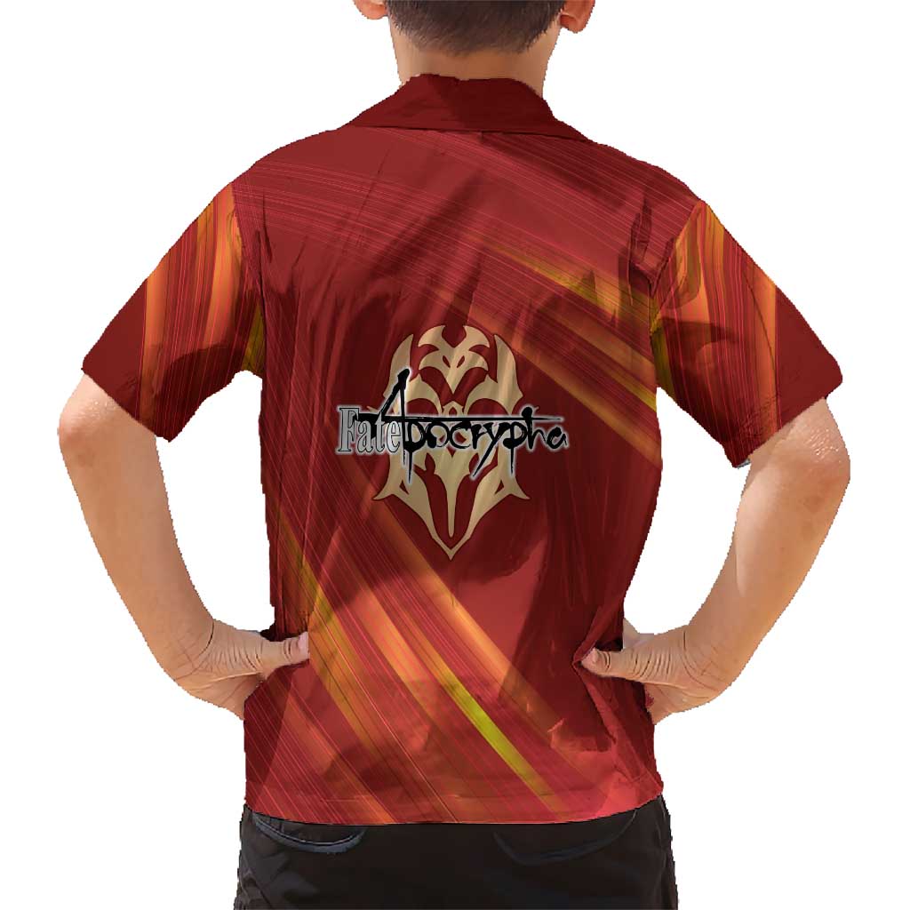 Saber of Red Fate Apocrypha Theme Family Matching Mermaid Dress and Hawaiian Shirt with Sword Pose and Fiery Red Gradient Graphic Design
