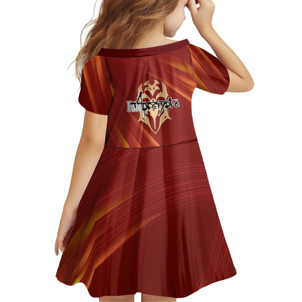 Saber of Red Fate Apocrypha Theme Kid Short Sleeve Dress with Sword Pose and Fiery Red Gradient Graphic Design - The Mazicc