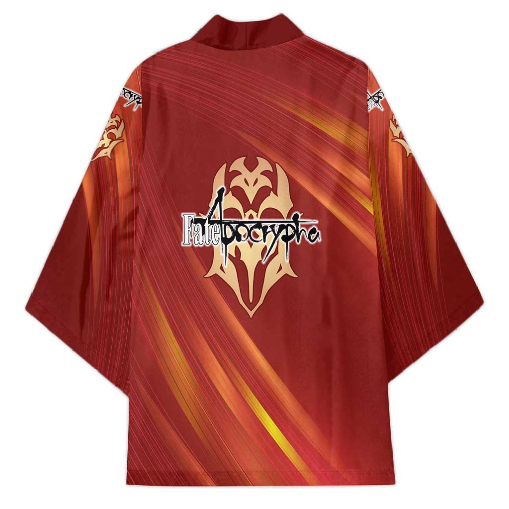 Saber of Red Fate Apocrypha Theme Kimono with Sword Pose and Fiery Red Gradient Graphic Design - The Mazicc