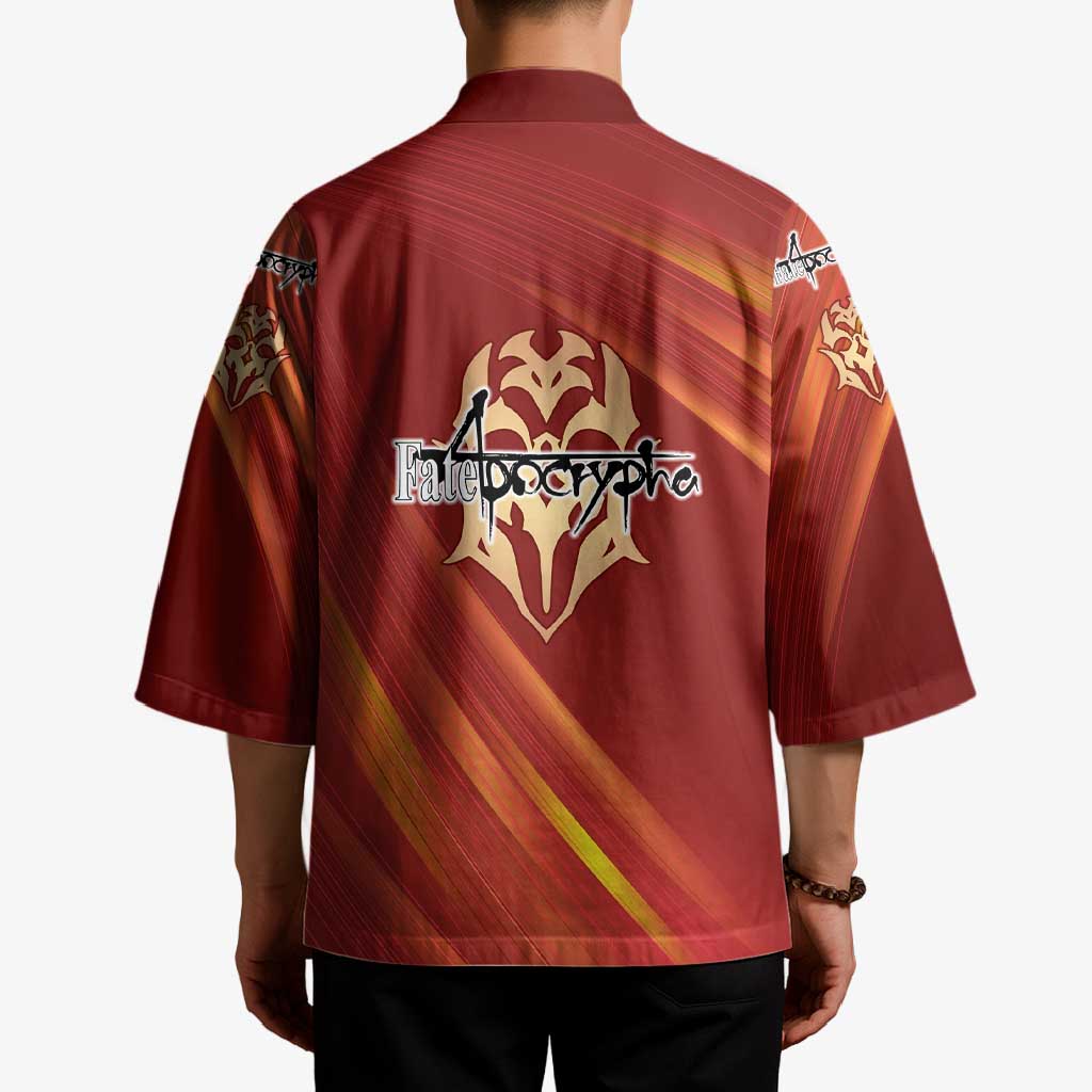 Saber of Red Fate Apocrypha Theme Kimono with Sword Pose and Fiery Red Gradient Graphic Design - The Mazicc