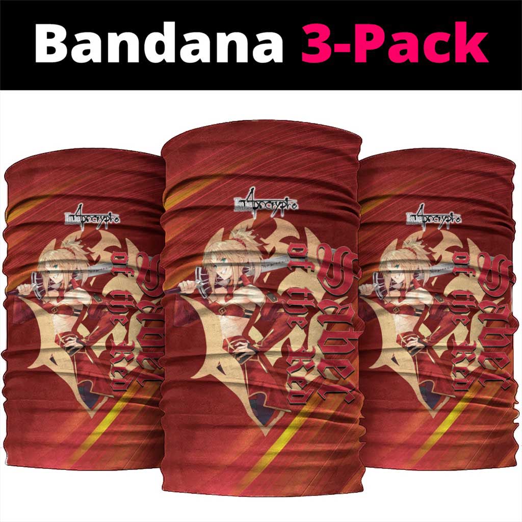 Saber of Red Fate Apocrypha Theme Neck Gaiter with Sword Pose and Fiery Red Gradient Graphic Design - The Mazicc