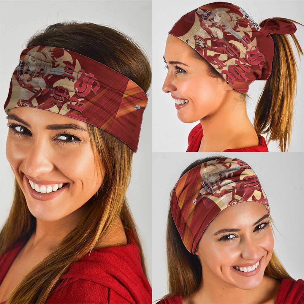 Saber of Red Fate Apocrypha Theme Neck Gaiter with Sword Pose and Fiery Red Gradient Graphic Design - The Mazicc