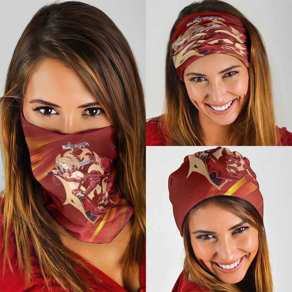 Saber of Red Fate Apocrypha Theme Neck Gaiter with Sword Pose and Fiery Red Gradient Graphic Design - The Mazicc