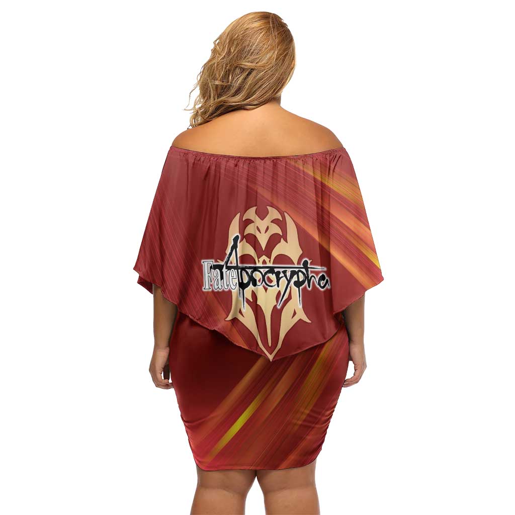 Saber of Red Fate Apocrypha Theme Off Shoulder Short Dress with Sword Pose and Fiery Red Gradient Graphic Design - The Mazicc