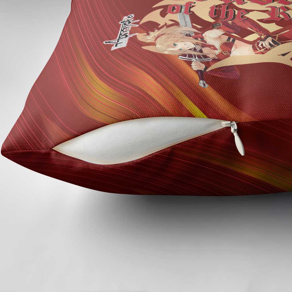Saber of Red Fate Apocrypha Theme Pillow Cover with Sword Pose and Fiery Red Gradient Graphic Design - The Mazicc