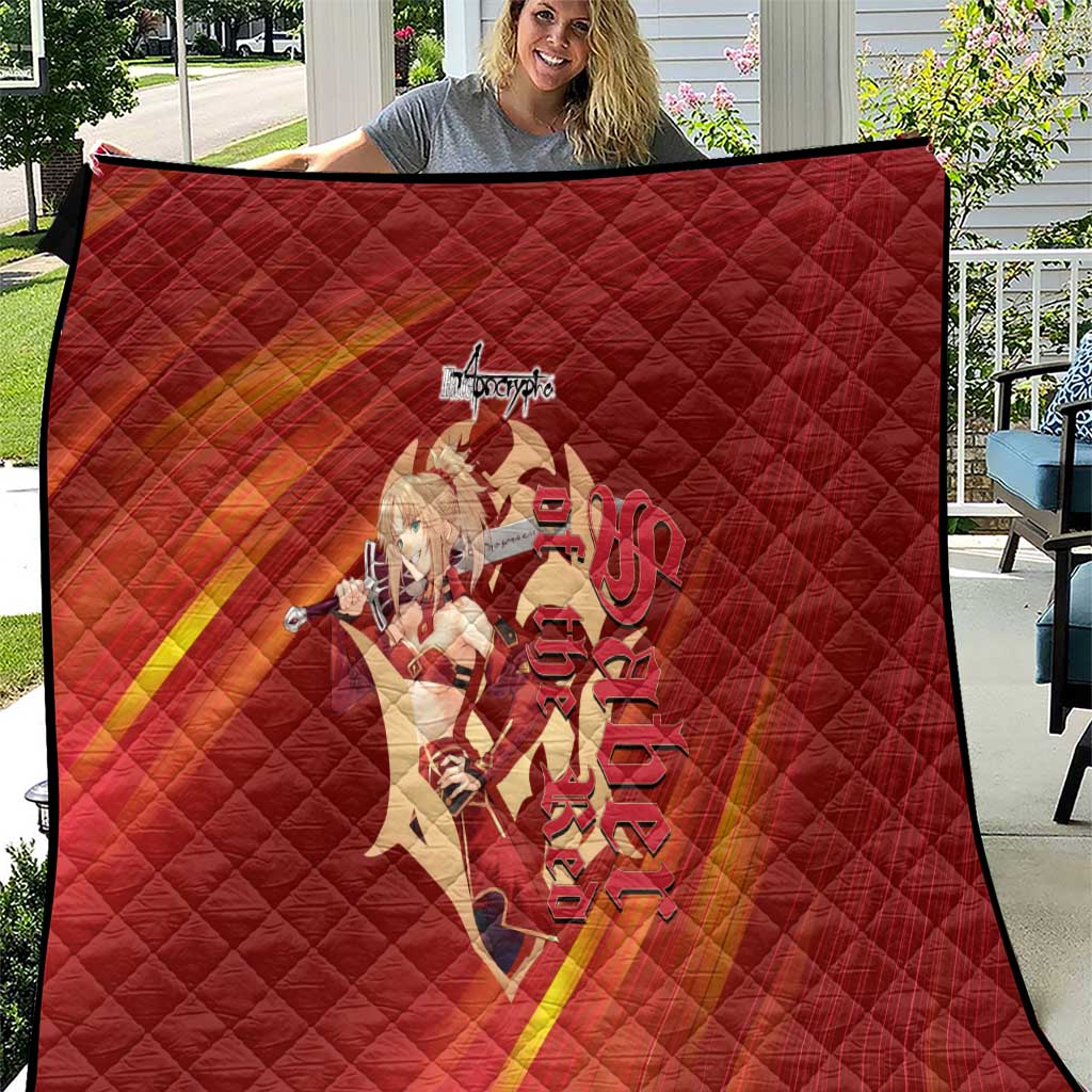 Saber of Red Fate Apocrypha Theme Quilt with Sword Pose and Fiery Red Gradient Graphic Design - The Mazicc
