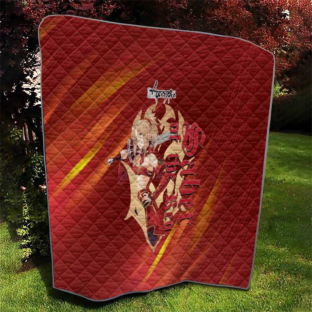 Saber of Red Fate Apocrypha Theme Quilt with Sword Pose and Fiery Red Gradient Graphic Design - The Mazicc
