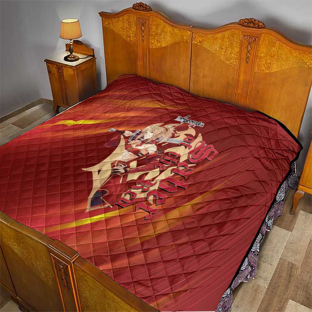 Saber of Red Fate Apocrypha Theme Quilt with Sword Pose and Fiery Red Gradient Graphic Design - The Mazicc
